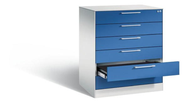 C+P Karteischrank Asisto, H1010xB800xT600mm, Farbe: Lichtgrau / Enzianblau, Bügelgriff, 146243-600 S10003