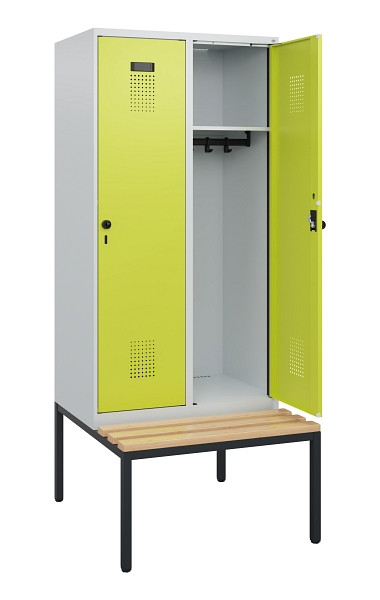 C+P Spind Evolo PLUS, 2 Abteile, 1950x800x815mm, 7035/0024, Drehriegel, Sitzfläche Buche-Hartholz, Sitzbank, 0490505-22 S10015