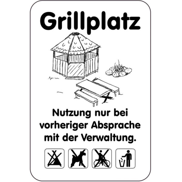 Stein HGS Sonderschild, Grillplatz, Nutzung nur bei vorheriger Absprache mit der Verwaltung, 400 x 600 mm, Text: schwarz, 15032