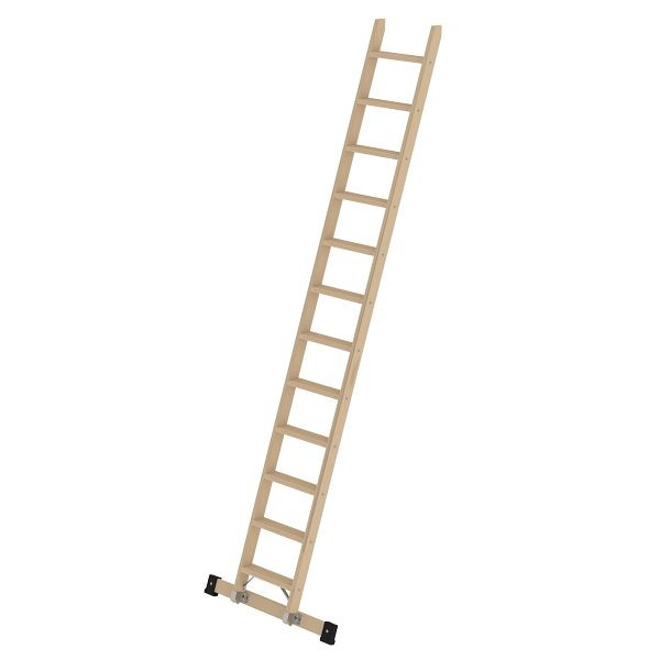 Munk Günzburger Steigtechnik Stufen-Anlegeleiter Holz mit Traverse 12 Stufen, 033722