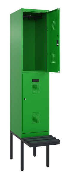 C+P Doppelstock-Spind Evolo PLUS, Bank, 2 Fächer, 2120x400x815mm, 6037/6037, Zylinderschloss, Sitzfläche Kunststoff, 0493407-12 S10140
