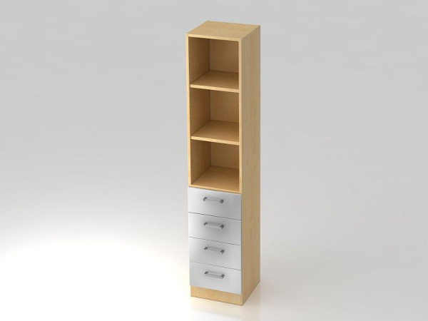 Hammerbacher Schubkasten-Schrank 5OH, 4 Schübe, Sockelblende, Chromgriff Ahorn/Silber, 40,6x42x200,4 cm (BxTxH), V7600/3/S/CE