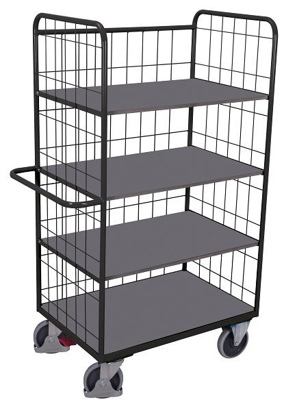 VARIOfit Etagenwagen hoch mit klappbaren Etagenböden, 1.200 x 700 x 1.890 mm, RAL 7016 anthrazitgrau, 3 Seiten mit Drahtgitterverkleidung, sw-700.250/AG