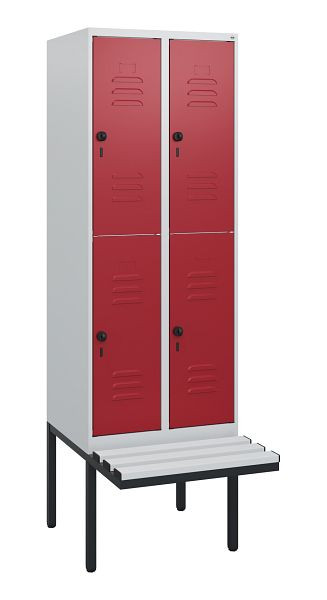 C+P Doppelstöckiger Spind Classic PLUS, 2 Abteile, 1950x600x815mm, 7035/3003, Drehriegel, mit Untergestell und schwebender Sitzfläche, 0803405-20 S10061