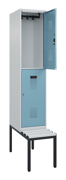 C+P Doppelstock-Spind Evolo PLUS, Bank, 2 Fächer, 2120x400x815mm, 7035/0010, Zylinderschloss, Sitzfläche Kunststoff, Sitzbank, 0493507-12 S10117