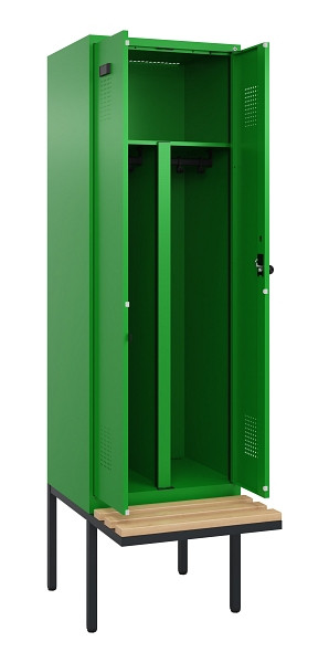 C+P PSA Doppel-Spind Evolo PLUS, Bank, 2 Abteile, 2120x600x815mm, 6037/6037, Drehriegel, Sitzfläche Holz, 0490427-20P S10026