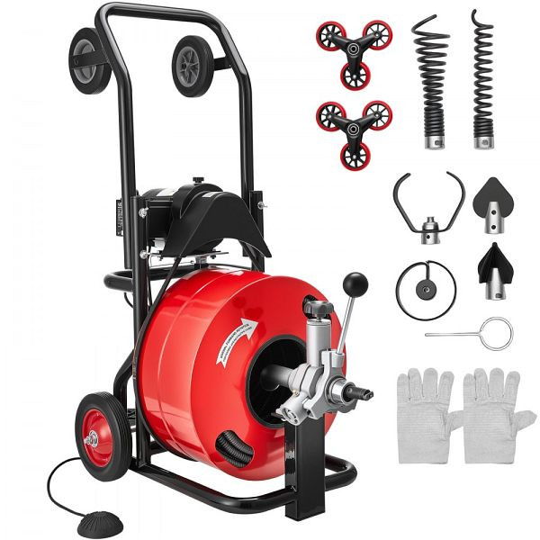 VEVOR Rohrreinigungsmaschine φ19 mm x 30 m, mit Automatikzufuhr, 6 Schneidwerkzeuge & Fußschalter für 100-200 mm Rohre, GDSTJLSGTSZD6CZH9001V2