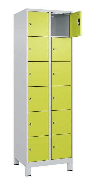 C+P Schließfachschrank Evolo PLUS, mit Füßen, 12 Fächer, 1950x600x500mm, 7035/0, Frontfarbe 1108060 RDS Clowngrün, 049010-206 S10015