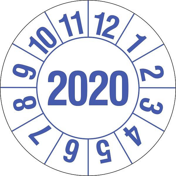 SafetyMarking Prüfplakette, 2019, Jahr der Prüfung: 20, Ø 3 cm, Folie, selbstklebend, VE: 15 Stück/Bogen, 30.C4015-2019