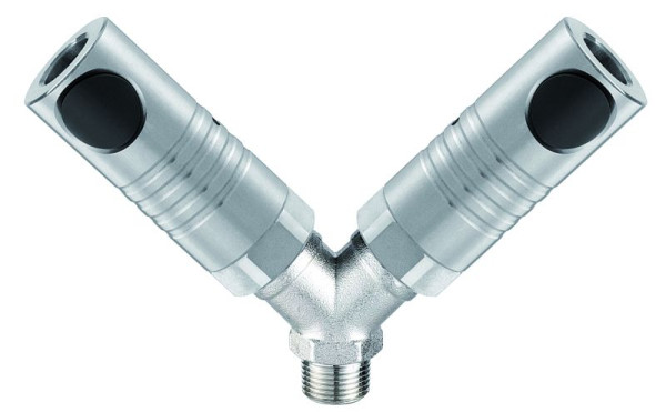 Prevost Y- Verteiler mit konischem Außengewinde und 2 Kupplungen, Metall, AG BSPT= R 3/4, CSM 118154