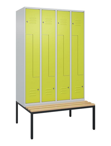 C+P Z-Spind Classic PLUS, mit untergebauter Sitzbank, 8 Abteile, 2120x1200x815mm, 7035/0024, Zylinderschlösser, Buche-Sitzleisten, 0800537-408 S10025