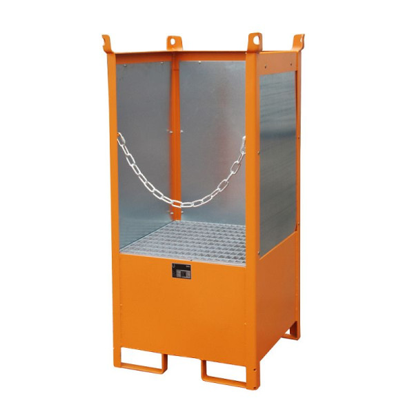 STEIN HGS Fass-Stapelpalette FSP, RAL 2000 gelborange, lackiert, 225 Liter, Spritzschutzwand 3-seitig, 79140.0013