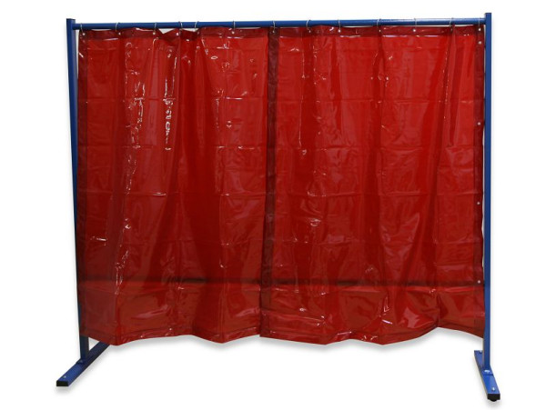 ELMAG Schweißerschutzwand 1-teilig, mit Folienvorhang, rot, DIN EN 1598, Breite: 2, 1m, Höhe: 1,83m, Bodenfreiheit: 165 mm, 57253