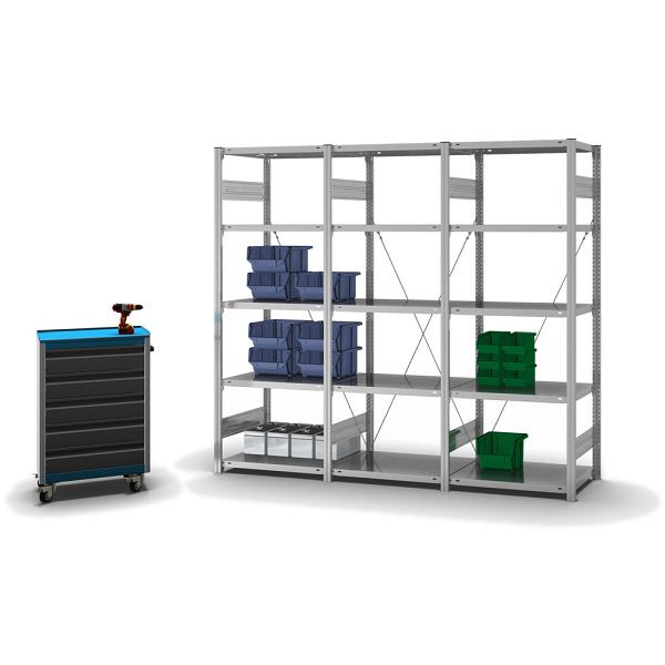 hofe Fachboden-Grundregal, 2000x500x750 mm, 5 Fachebenen, verzinkt, 140 kg Fachlast, 1600 kg Feldlast, einseitige Bedienung, HZG20507XL