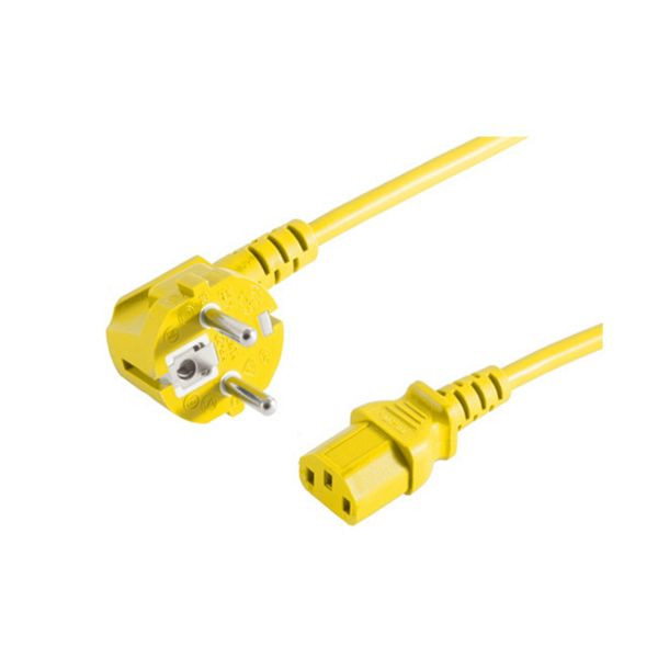 S-Conn Netzanschlusskabel, Schutzkontaktstecker 90° auf Kaltgerätebuchse, 230 V für Kaltgeräte, CEE7/7-C13, VDE, gelb, 5,0m, 09-05052