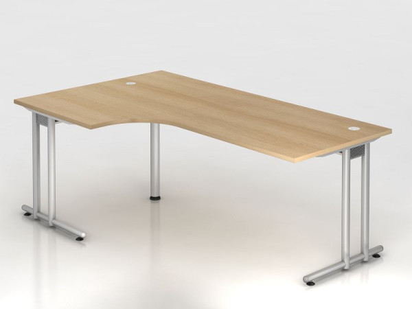 Hammerbacher Winkeltisch C-Fuß 200x120cm 90° Eiche/Silber, Winkelform 90°, horizontale Kabelwanne, Arbeitshöhe 72 cm, VNS82/E/S