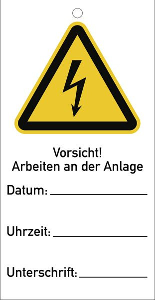 Moedel Sicherheitsanhänger Vorsicht!Arbeiten an d. Anlage, Kunststoff, 76x147mm, VE: 10 Stück, 58083