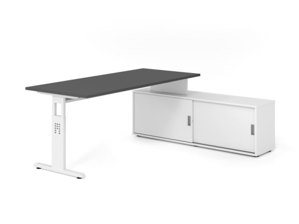 Hammerbacher Aufsatz-Schreibtisch OSE19, 180x80cm, Platte: Graphit, 25mm dick, T-Fuß Gestell Weiß, Ahorn, SB/G/W/W/W, VOSE19SB/G/W/W/W
