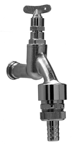 Benkiser Auslaufventil 1/2 Zoll mit Steckschlüssel-Oberteil, Schlauchverschraubung 3/4 Zoll, matt verchromt, 7201285