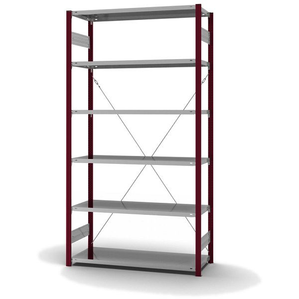 hofe Fachboden-Grundregal, 2500x500x1300 mm, 6 Fachebenen, verzinkt / RAL 3004, 185 kg Fachlast, 1000 kg Feldlast, einseitige Bedienung, HRG255013XL