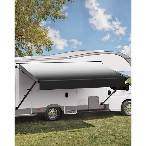 VEVOR Wohnwagen Markise 426,7 cm, wasserdicht, Aluminiumrahmen, schwarze Ständer, schwarz mit Farbverlauf, SDKSSSFCZYP1UHROMV0