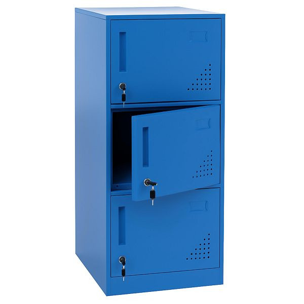 Mendler Spind HWC-P63, Schließfach Wertfachschrank Schließfachschrank 3 Türen, 90x38x45cm Stahl, blau, 122519