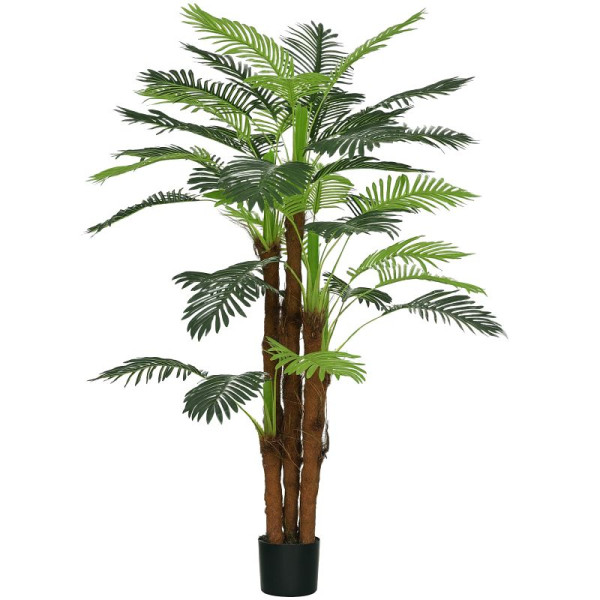 HOMCOM Künstliche Palme, 1,6 m, realisitische Zweige, Dekorationspflanze, Kunststoff, mit Topf, Braun+Grün, 830-438V02GN
