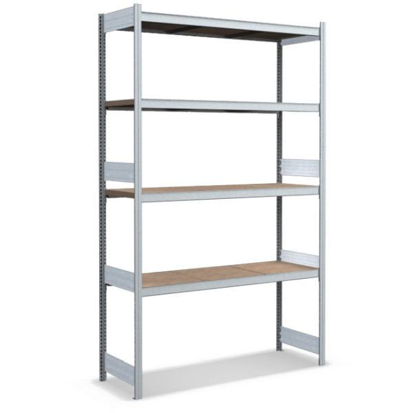BITO Großfachregal Grundfeld Set /350kg 2499x1562x524 4 Ebenen Spanplatte verzinkt, C1255-0004