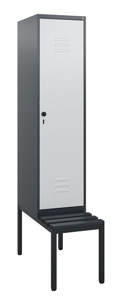 C+P Umkleidespind Classic PLUS, mit untergebauter Sitzbank, 1950x400x815mm, 7016/7035, Drehriegel, 0800505-12 S10043