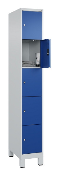 C+P Schließfachschrank Evolo PLUS, mit Füßen, 5 Fächer, 1950x300x500mm, 7035/50, Frontfarbe RAL 5010 Enzianblau, 049010-105 S10006