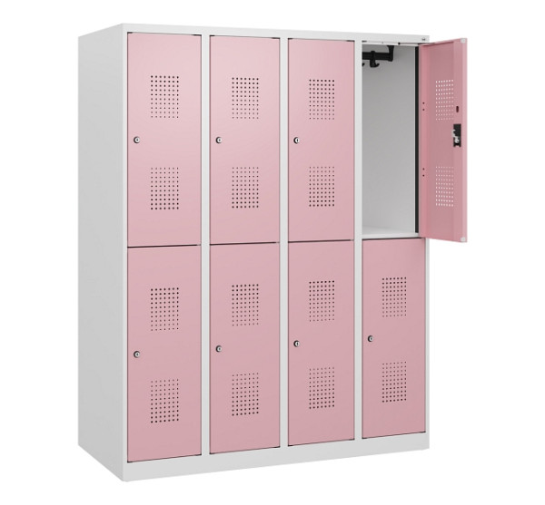 C+P Doppelstöckiger Spind Evolo PLUS, 8 Fächer, 1530x1200x500mm, 9016/3015, Zylinderschloss, 0493005-40 S10048