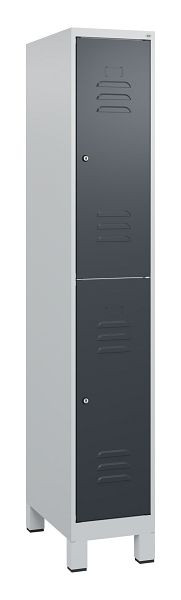 C+P Doppelstöckiger Spind Classic PLUS, Füße, 1800x300x500mm, 7035/7016, Zylinderschlösser, 0803107-10 S10023