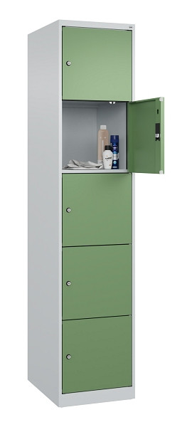 C+P Schließfachschrank Evolo PLUS, 5 Fächer, 1850x400x500mm, 7035/6011, 049000-125 S10010