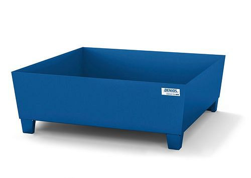 DENIOS Auffangwanne classic-line für 2 Fässer, Stahl lackiert, Füße, ohne Gitterrost, H 430 mm, 259324