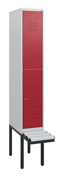 C+P Doppelstöckiger Spind Classic PLUS, 1950x300x815mm, 7035/3003, Zylinderschlösser, mit Untergestell und schwebender Sitzfläche, 0803405-10 S10076