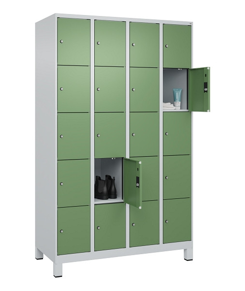 C+P Schließfachschrank Evolo PLUS, mit Füßen, 20 Fächer, 1950x1200x500mm, 7035/6011 Resedagrün, 049010-405 S10010