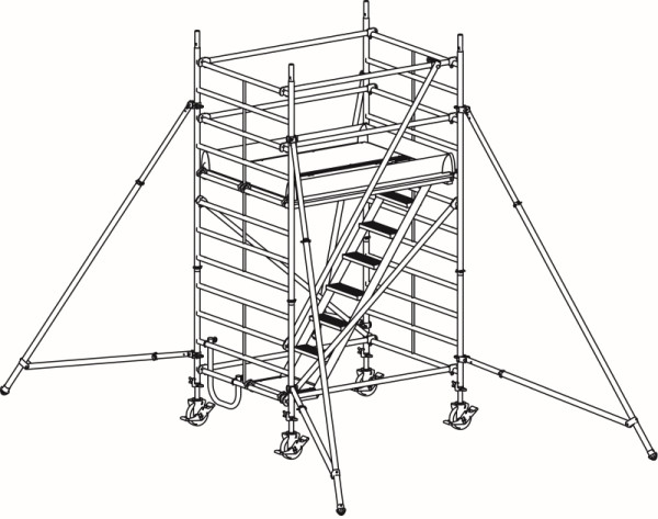 HYMER Treppen-Fahrgerüst, Bühnenlänge 1,90 m, Rahmenteilbreite 1,50 m, Reichhöhe 4,40 m, 857604
