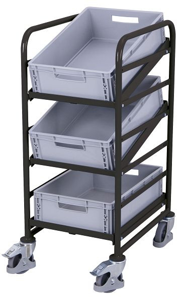 VARIOfit Eurokastenwagen mit 3 Kunststoffkästen, Ladefläche: 410 x 610 mm, RAL 7016 anthrazitgrau, sw-610.102/AG