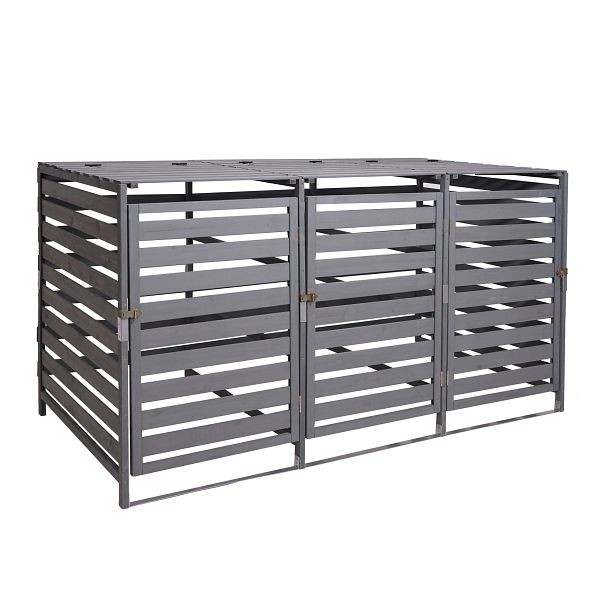 Mendler XL 3er-/6er-Mülltonnenverkleidung HWC-H62, Mülltonnenbox, erweiterbar 110x65x93cm Massiv-Holz, hellgrau, 73715+73716