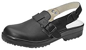 ABEBA Sicherheitsschuhe Classic Clog schwarz, SB, Ristbereich verstellbar, Fersenriemen feststehend, verstellbar, Genarbtes Leder, 1010-42