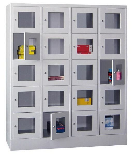 Pavoy Schließfachschrank mit Sockel 1850/500/1600, 4b x 5h, Zylinderschloss, Abteilbreite 400, Sichtfenster, 61213-454-091-910905
