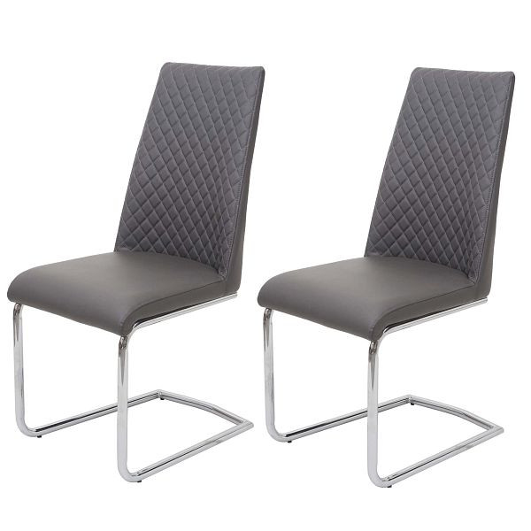 Mendler 2er-Set Esszimmerstuhl HWC-F31, Stuhl Küchenstuhl Freischwinger, Kunstleder, dunkelgrau, 69509