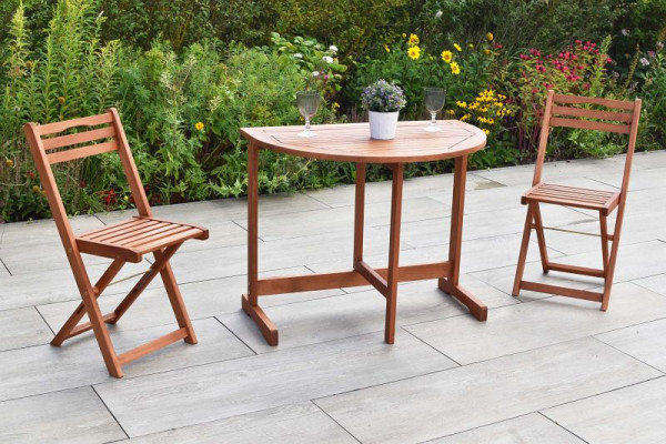 Merxx Porto Set 3-teilig, 2 Porto Klappstühle, 1 Klappentisch, halbrund, 90 x 60 cm, FSC Eukalyptusholz, 50091-011