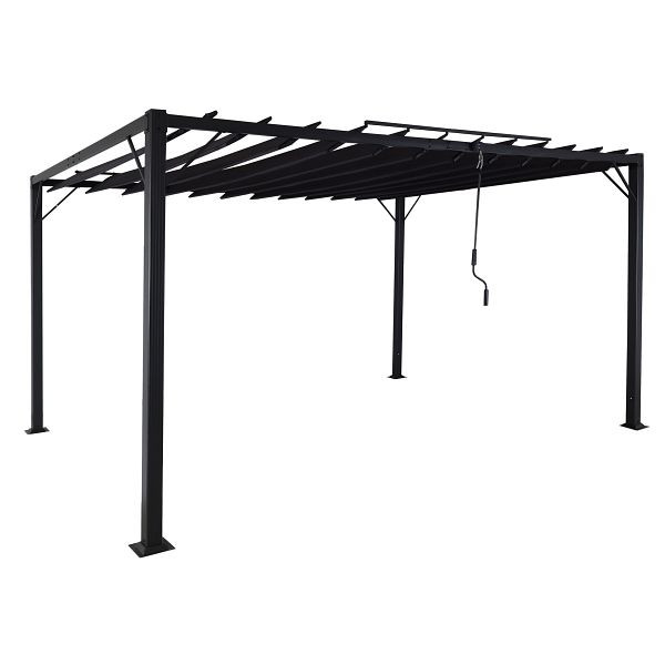 Mendler Pergola HWC-L40, Garten Lamellen-Pavillon Terrassenüberdachung, 8cm-Alu-Gestell Stoff/Textil, 3x4m anthrazit, 98769+98770