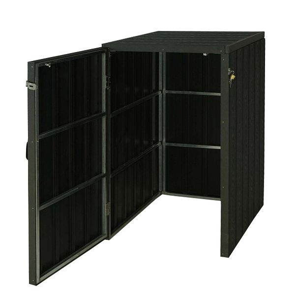 Mendler XL 1er-/2er-WPC-Mülltonnenverkleidung HWC-J28, Premium Mülltonnenbox, Metall Holzoptik, erweiterbar, anthrazit, 76028+76029