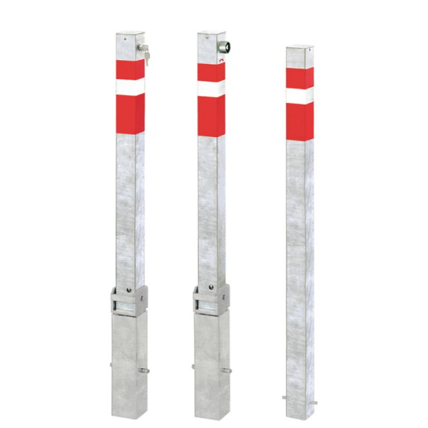 Stein HGS Absperrpfosten -Steel Line-, Feststehend mit Bodenanker, mit 3 Ösen (90°), Pfosten: 70 x 70 mm, 14271-03