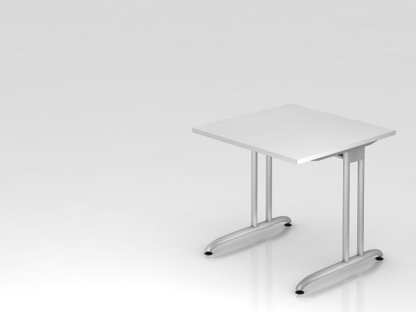 Hammerbacher Schreibtisch C-Fuß 80x80cm Weiß, horizontale Kabelwanne, Arbeitshöhe 72 cm, VBS08/W/S