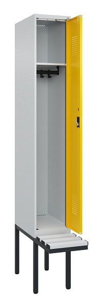 C+P Spind Evolo PLUS, 1 Abteile, 2120x300x815mm, 7035/1023, Haken 3, Zylinderschloss, Sitzfläche Kunststoff, 0490407-10 S10082