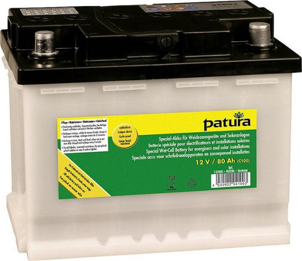 Patura Spezial-Akku 12 V / 80 Ah C100 für Weidezaungeräte und Solaranlagen, 133800