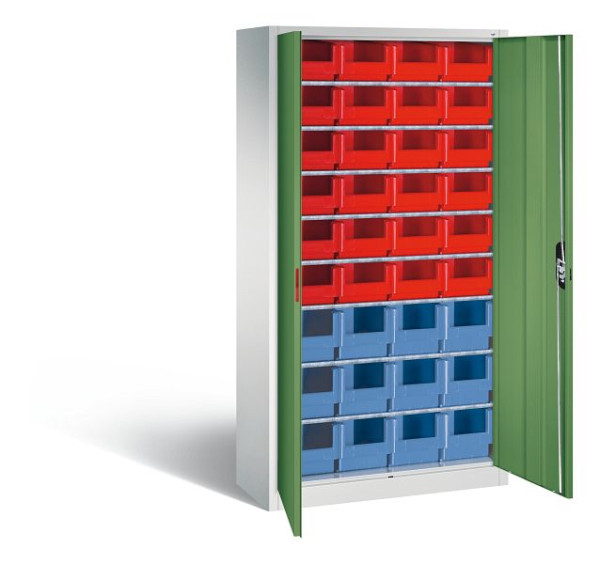 C+P Magazinschrank Serie 13, H1980xB1000xT420mm, Farbe: Lichtgrau / Resedagrün, Muldengriff, 133144-23 S10029